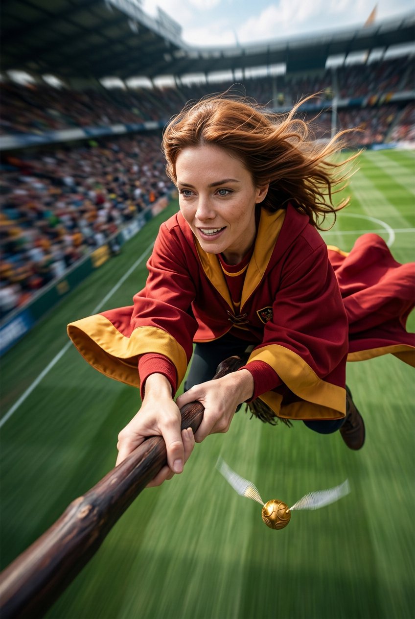 AI-портрет в стиле «Полёт на метле в квиддич»