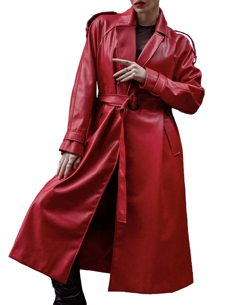 Красный кожаный плащ